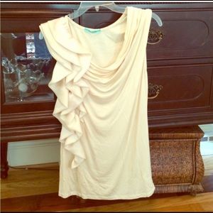 Ivory side ruffle cowl neck top M